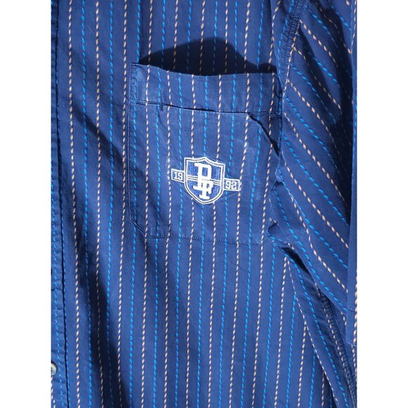 PHAT FARM Men's Blue & Orange Striped Shirt Short Sleeve Button-Up Shirt Size XL - Picture 4 of 12